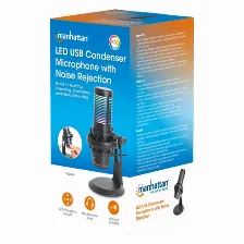 Microfono Omnidireccional Manhattan 102674, Usb, Led Rgb, Cancelacion De Ruido, Color Negro