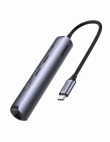 Docking Station Ugreen, 5 Puertos, Interfaz Usb-c, 2x Usb-a, 1x Hdmi, 1x Rj45, 1x Usb-c Pd, Gris/negro