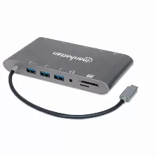 Docking Station Manhattan Usb C, 3x Usb 3.0, 1x Usb C, 1x Hdmi 1x Vga,(152808) Plata