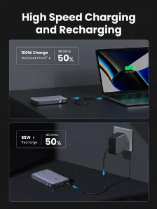 Power Bank Ugreen 20000 Mah, Hasta 100w, 1x Usb-a, 2x Usb-c, Gris