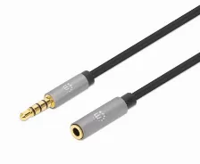 Cable De Audio Manhattan Extensión De Cable Auxiliar De Audio Estéreo 3,5mm A 3,5mm, 3 M, Negro, Plata