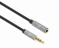 Cable De Audio Manhattan Extensión De Cable Auxiliar De Audio Estéreo 3,5mm A 3,5mm, 3 M, Negro, Plata