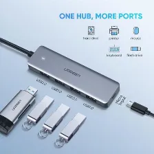 Hub Ugreen Interfaz Usb-c 3.2, 4x Usb-a 3.0, 5 Gbit/s, Gris