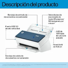 Escaner Hp Scanjet Enterprise Flow Scanjet Enterprise Flow 9000 S1 Resolución 600 X 600 Dpi, Escáner A Color, Usb, Azul, Blanco