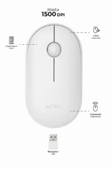Mouse Acteck Optimize Edge Mi460, Inalambrico, 1500 Dpi, Usb, Blanco