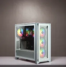 Gabinete Pc Corsair Icue 4000x Rgb Midi Tower Soporta T Madre Atx, Ventana Lateral Ventiladores Frontales 3x 120 Mm Color Blanco Sin Fuente De Poder