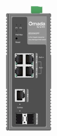 Switch Industrial Easy Managed / 6 Puertos Gigabit / 4 Poe (1a? Poe++ 60w + 3a? Poe+ 30w) / 120w Poe Budget / 2 Sfp / Ip40 / -40a?c A 75a?c / 6kv Proteccia?n Rayos / Din-rail