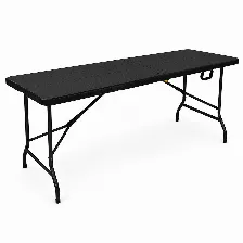 Mesa Plegable Modamob 1.80 Metros, Modelo Lignum 180cm X 76cm X 74cm, Calibre 25mm, Acabado Tipo Mimbre Simula Madera Color Negro